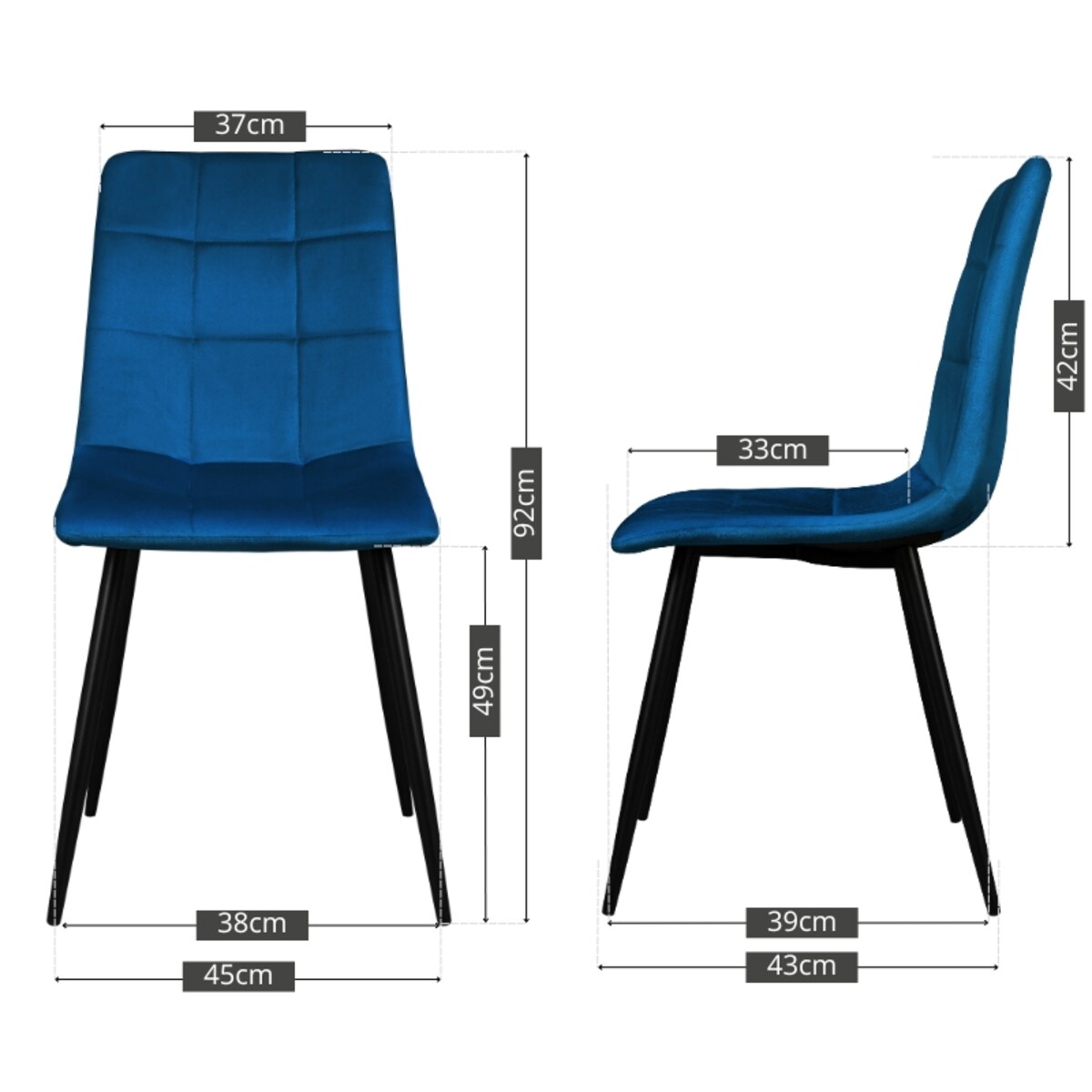 Krzesło tapicerowane do salonu jadalni welurowe pikowane granatowe