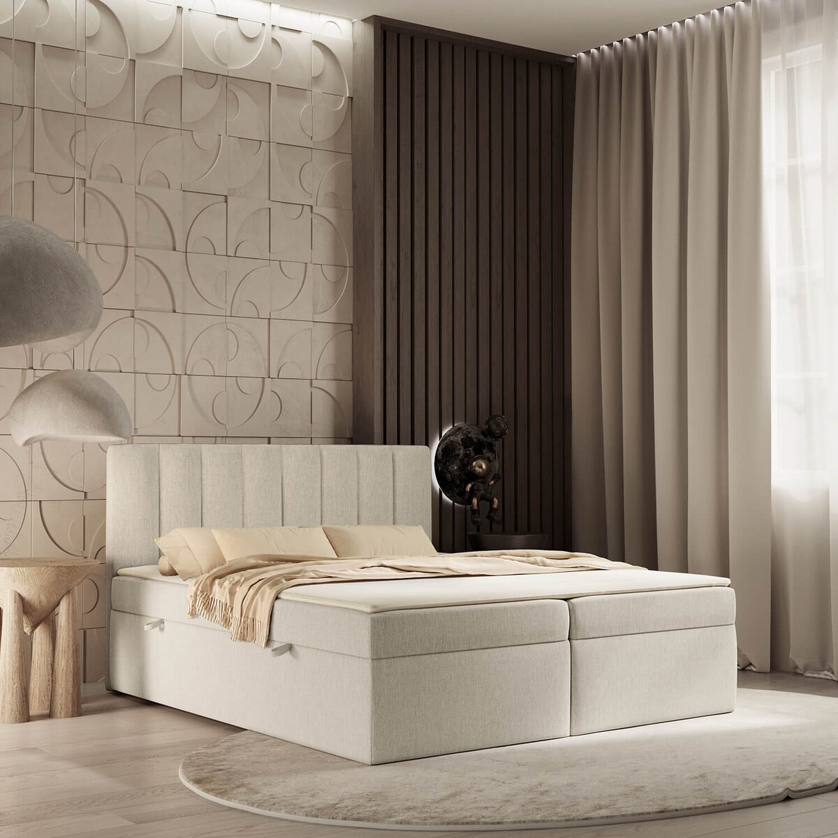 Łóżko tapicerowane AMARO 140x200 z pojemnikiem, Beż, tkanina Alta 02
