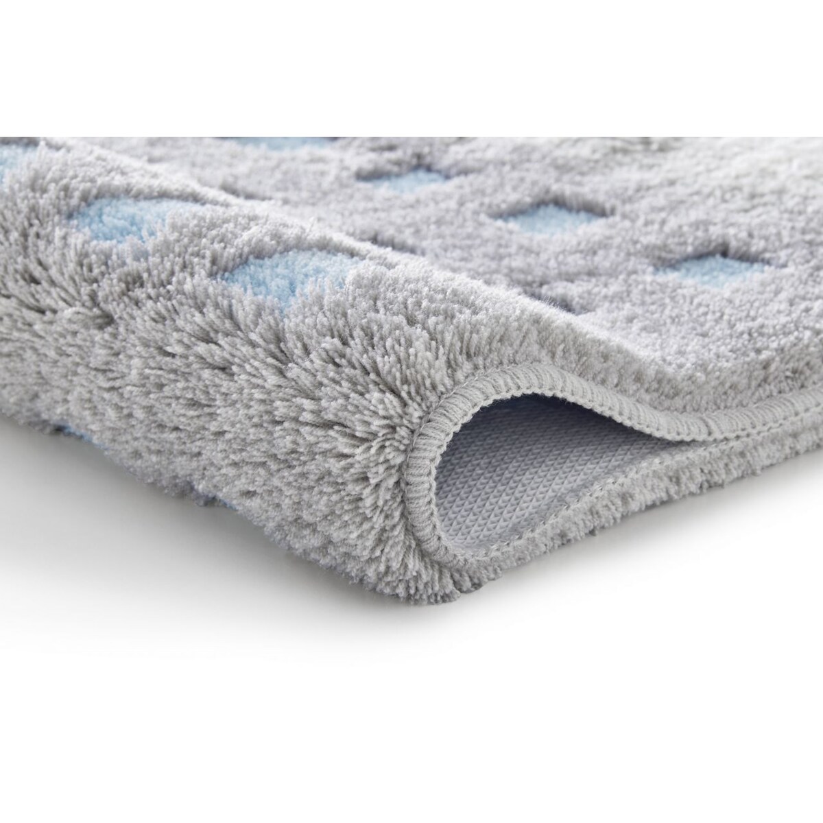 Kleine Wolke Boxes Dywanik łazienkowy kwadraty szary niebieski opal 80x140 cm poliakryl antypoślizgowy