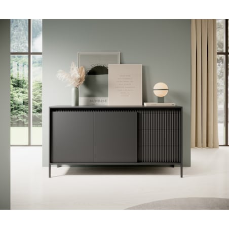 Komoda 153 2D3S ENSO ryflowana, czarna