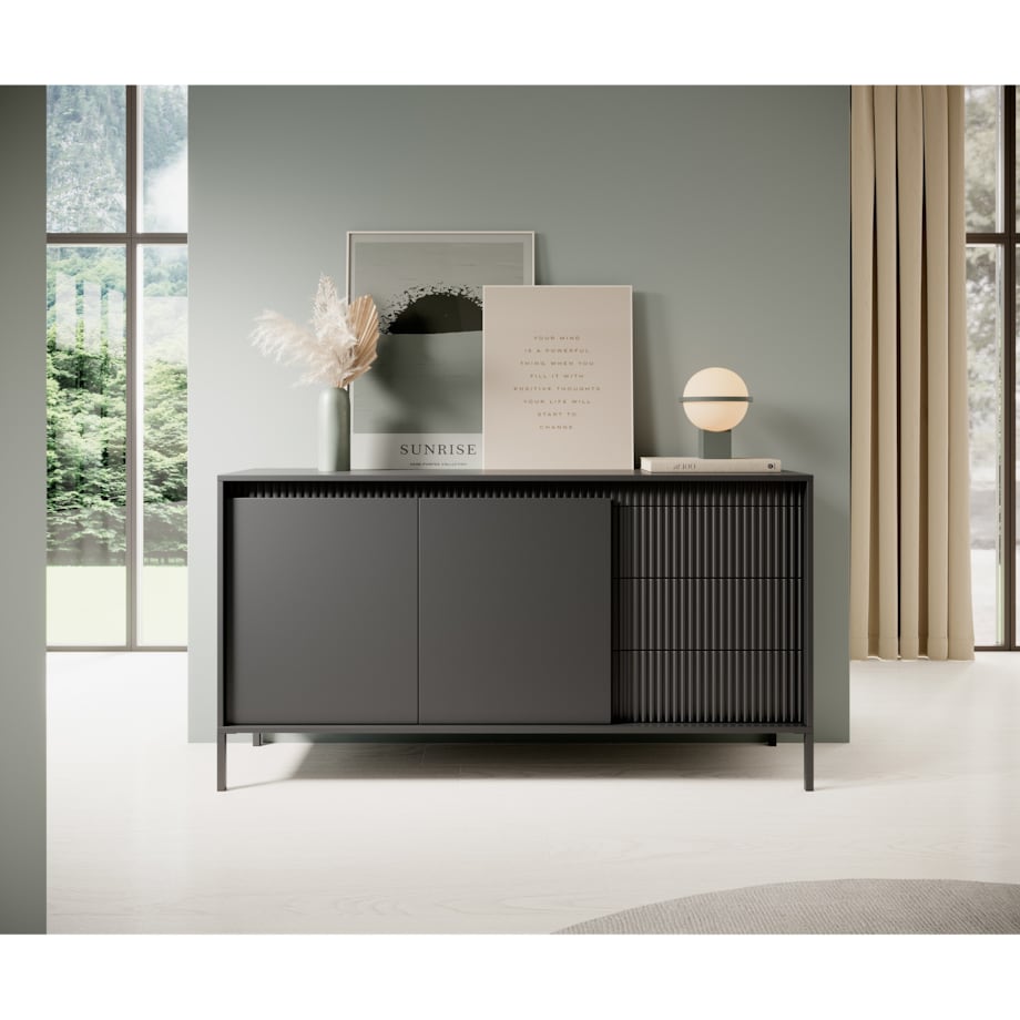 Komoda 153 2D3S ENSO ryflowana, czarna