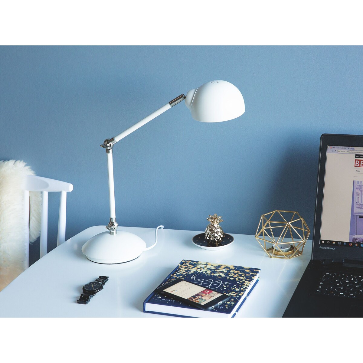 Lampa biurkowa regulowana metalowa biała HELMAND