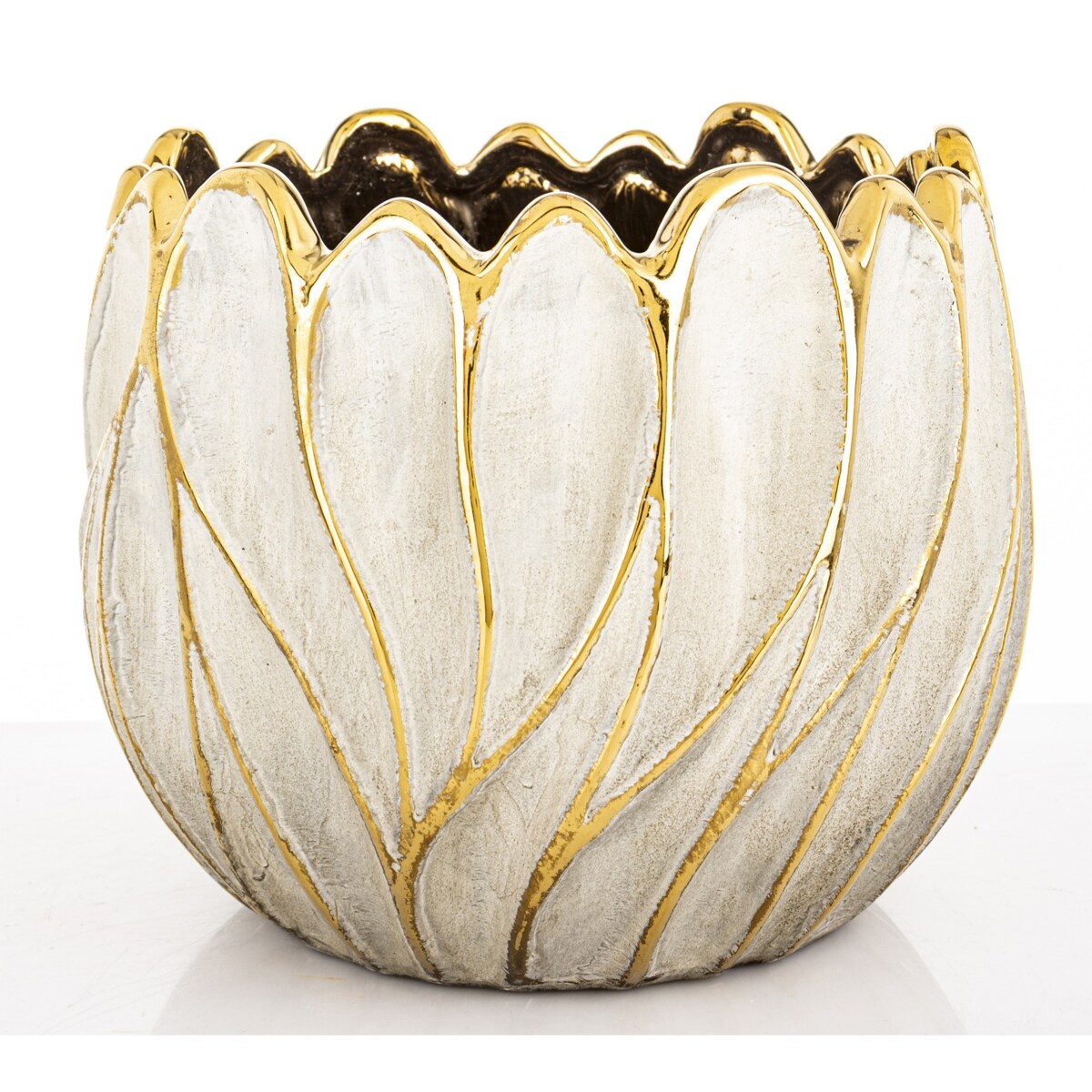 Osłonka cementowa 19x21x21 cm TULIPANO biało-złota