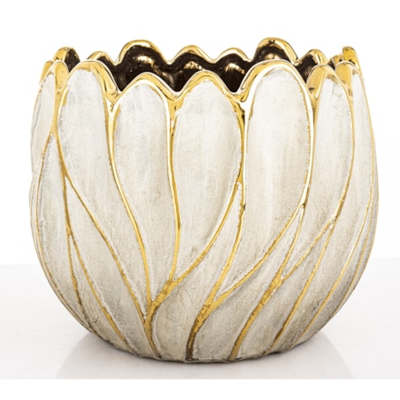 Osłonka cementowa 19x21x21 cm TULIPANO biało-złota