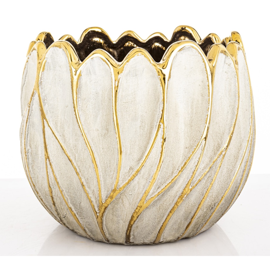 Osłonka cementowa 19x21x21 cm TULIPANO biało-złota