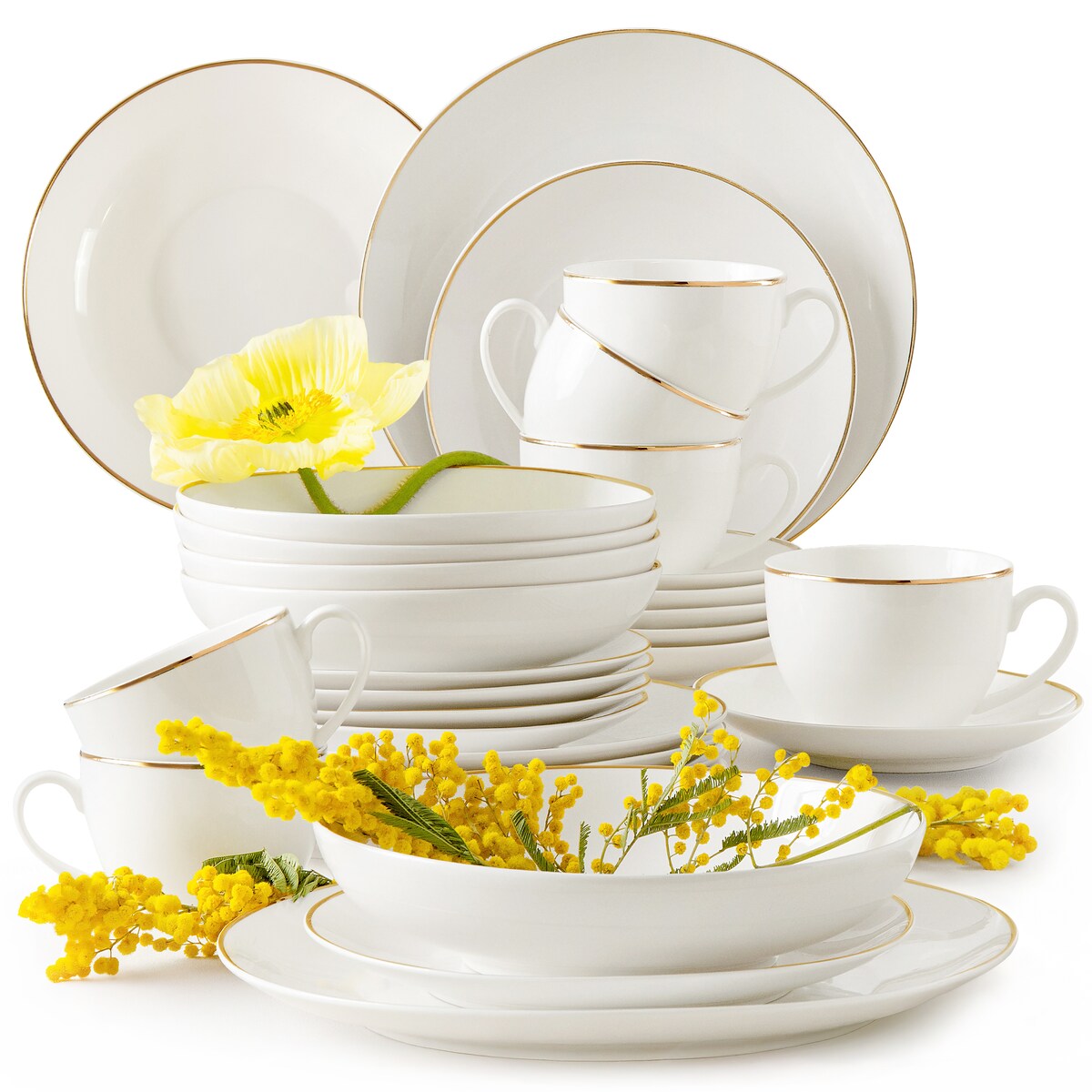 KONSIMO AD BELLA, Zestaw obiadowo-kawowy 6 os. (30 el.), kolor ecru/złoty