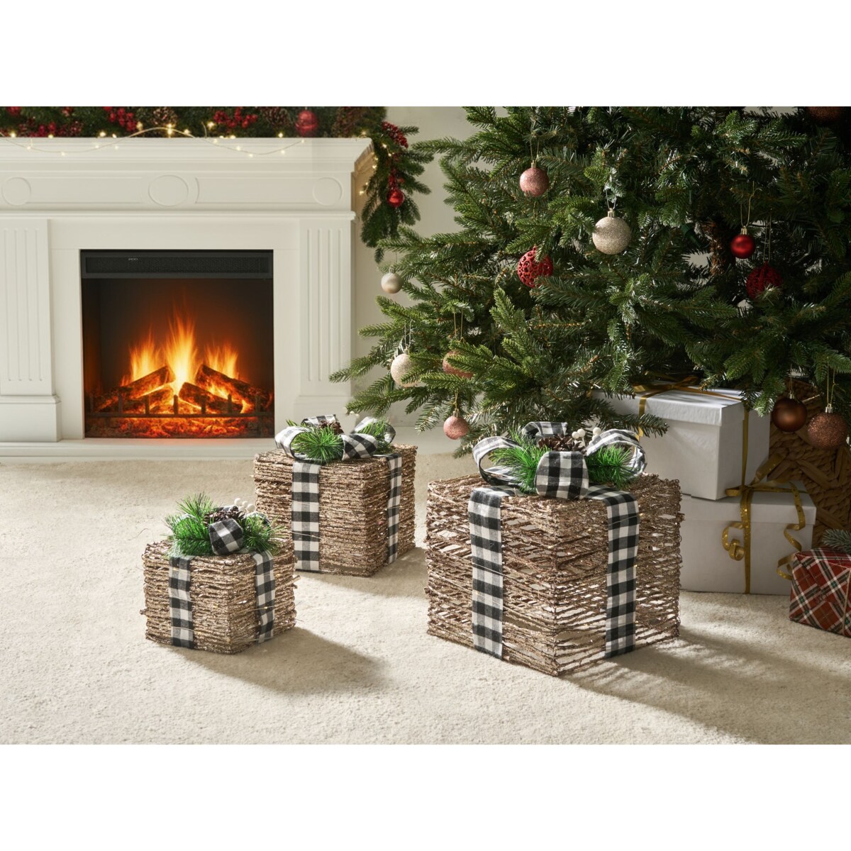 Zestaw 3 dekoracji świątecznych LED ARRESKOV Prezenty świąteczne 20/25/30 cm Brązowy