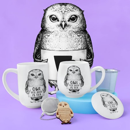 Kubek sowa- idealny zestaw do parzenia herbaty, piekny prezent dla mamy, taty, babci, dziadka, niej i niego, teściowej 400ml