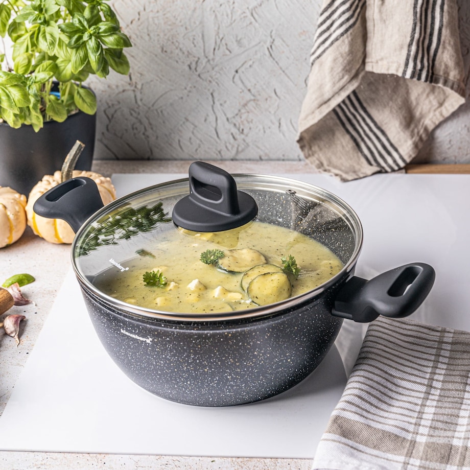 Garnek z powłoką marmurową czarny indukcja gaz 24cm 3.7L KLAUSBERG
