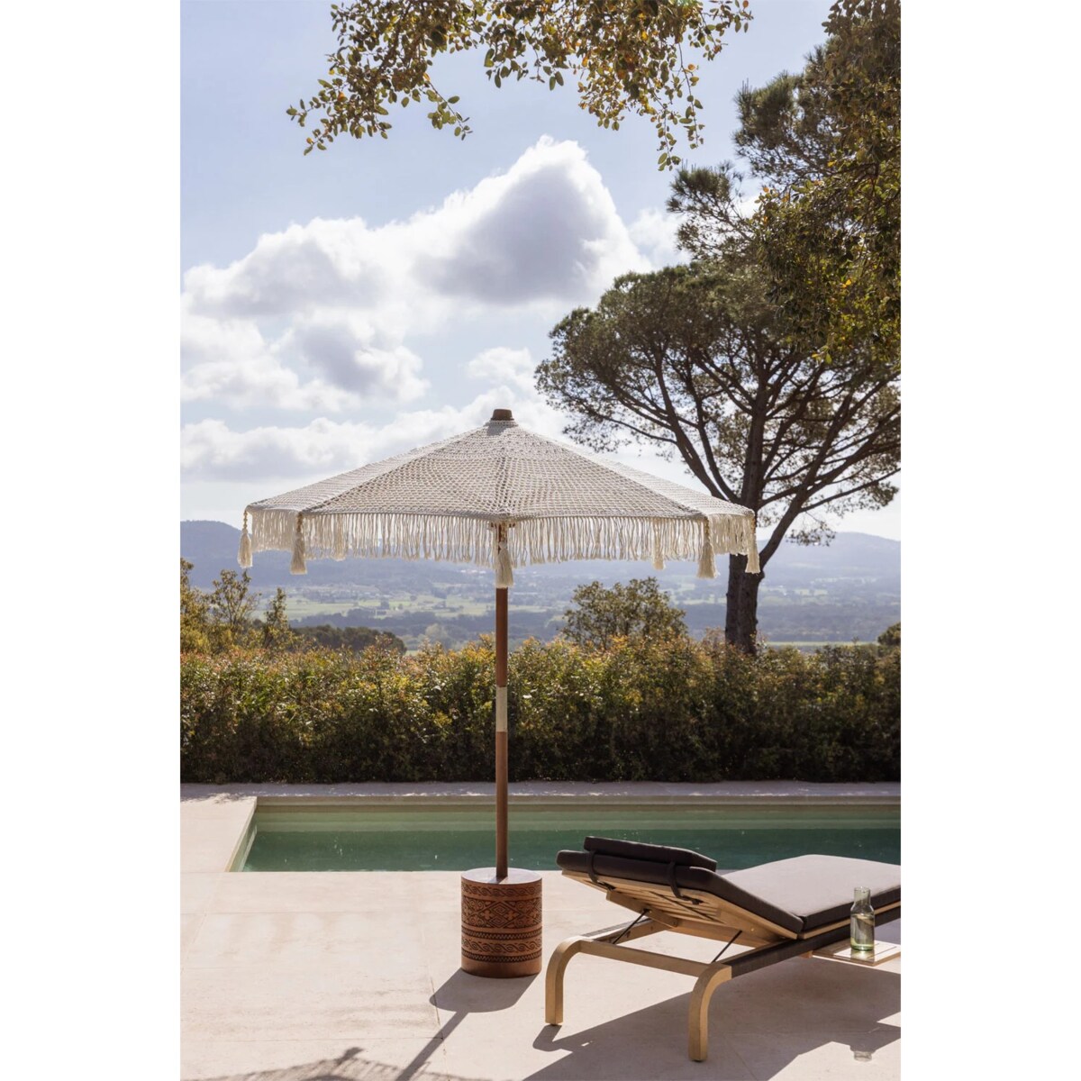 Parasol z drewna tekowego i bawełny Tongariki Ø320 cm