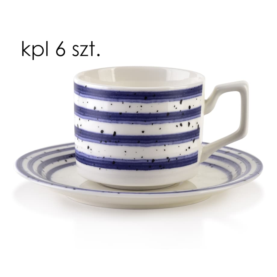 JOY Komplet 6 filiżanek ze spodkiemniebieskie