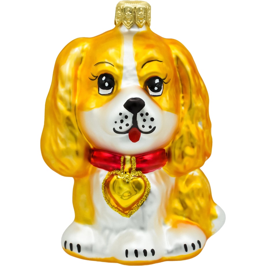 Bombka choinkowa - Piesek z kokardką: złoto-biały