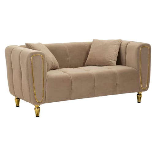 Sofa Alma, kolor szary i złoty, poliester, drewno eukaliptusowe, drewno sosnowe, sklejka i metal, 81 x 155 x 71 cm, do salonu, Mauro Ferretti