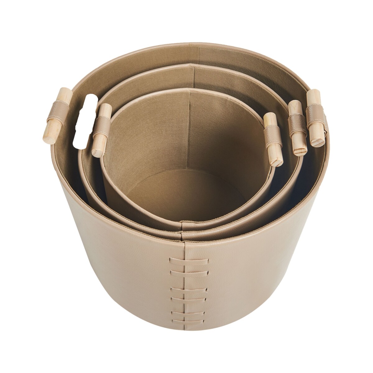 Zestaw 3 koszy z ekoskóry beżowy ARAM