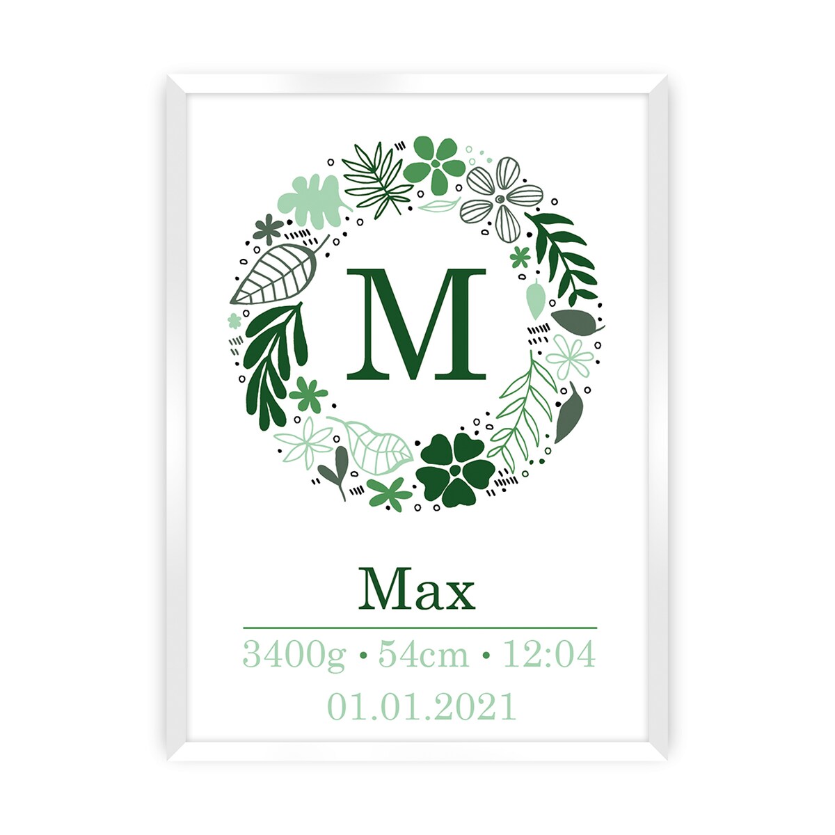 Metryczka Flowers green, 30x40