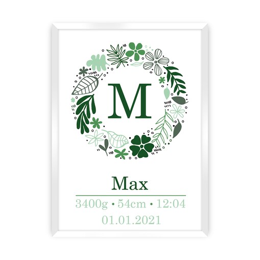 Metryczka Flowers green, 30x40