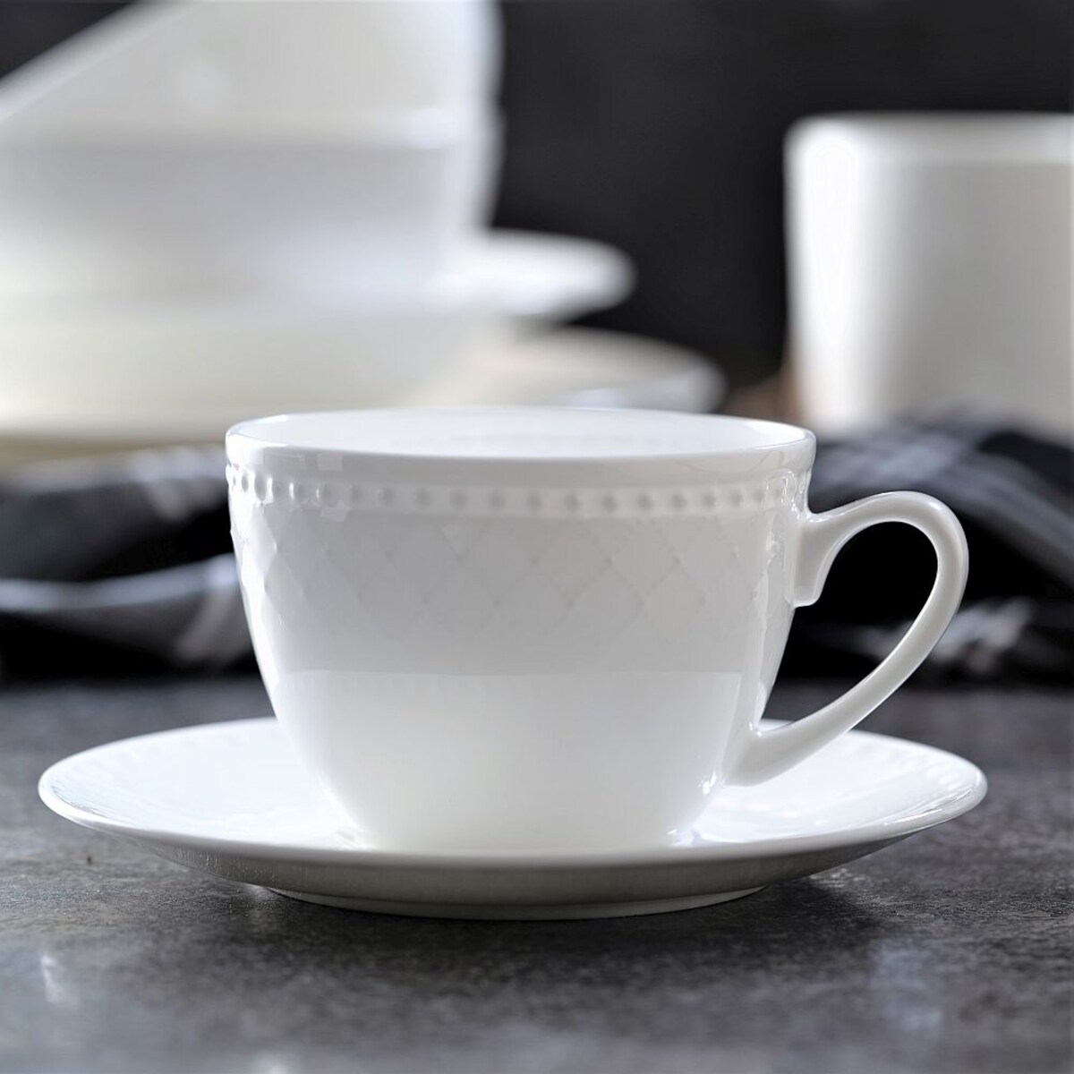 VILLA ITALIA Filiżanka porcelanowa 250 ml ze spodkiem ROMA white