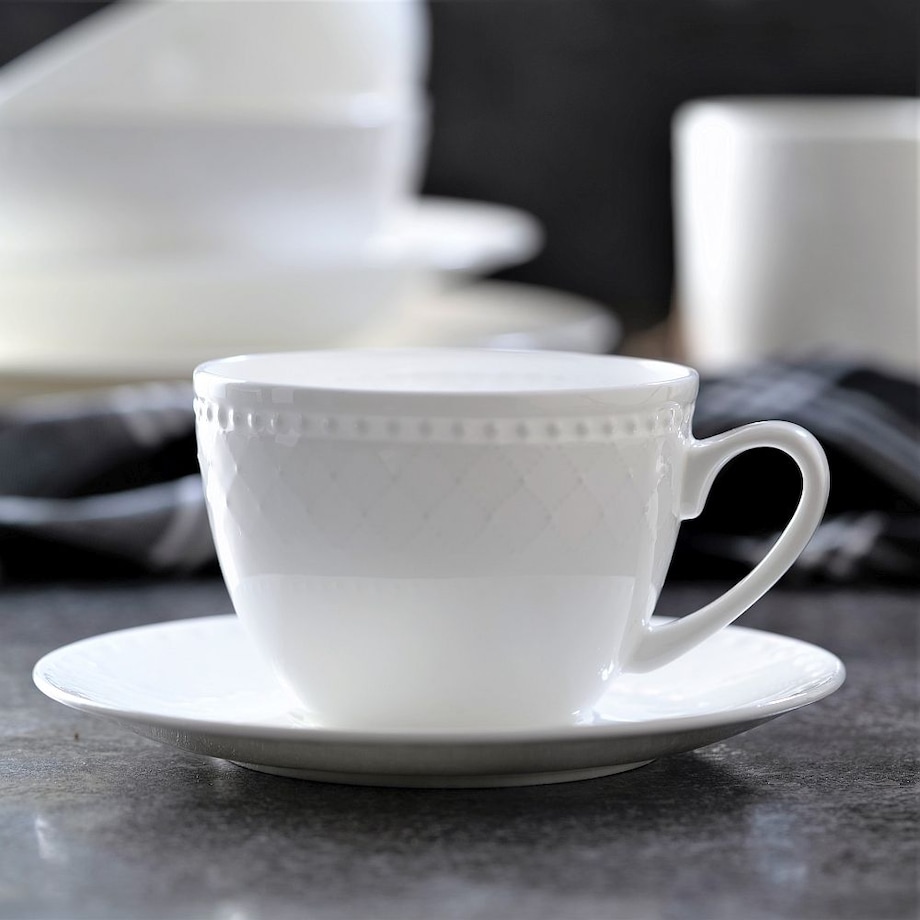 VILLA ITALIA Filiżanka porcelanowa 250 ml ze spodkiem ROMA white