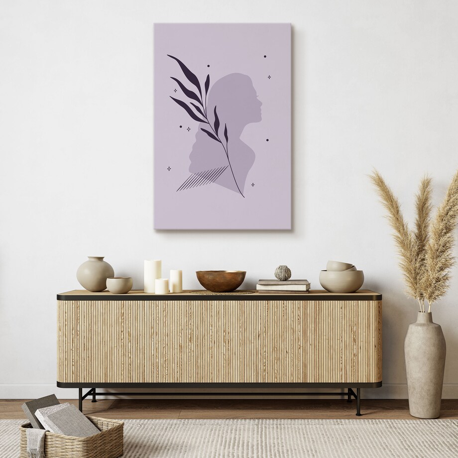 Obraz Kobiecy Portret Styl Boho Abstrakcja Liście 80x120cm