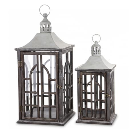 Lampion 2 szt. drewniany 78x31x31 cm KAMILLA