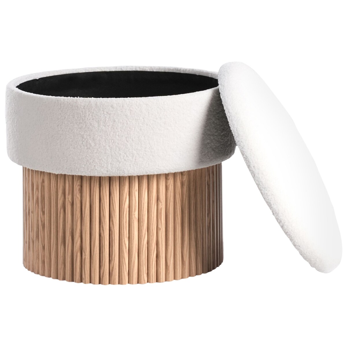 Puf ze schowkiem RICHEY Boucle Złamana biel 50 cm 50 cm 46 cm