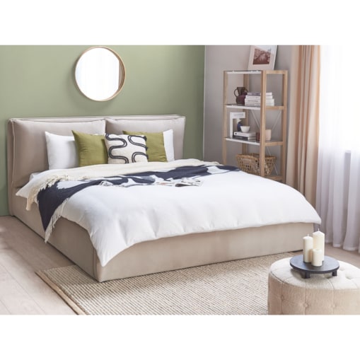 Łóżko z pojemnikiem welurowe 180 x 200 cm beżowe BAJONNA