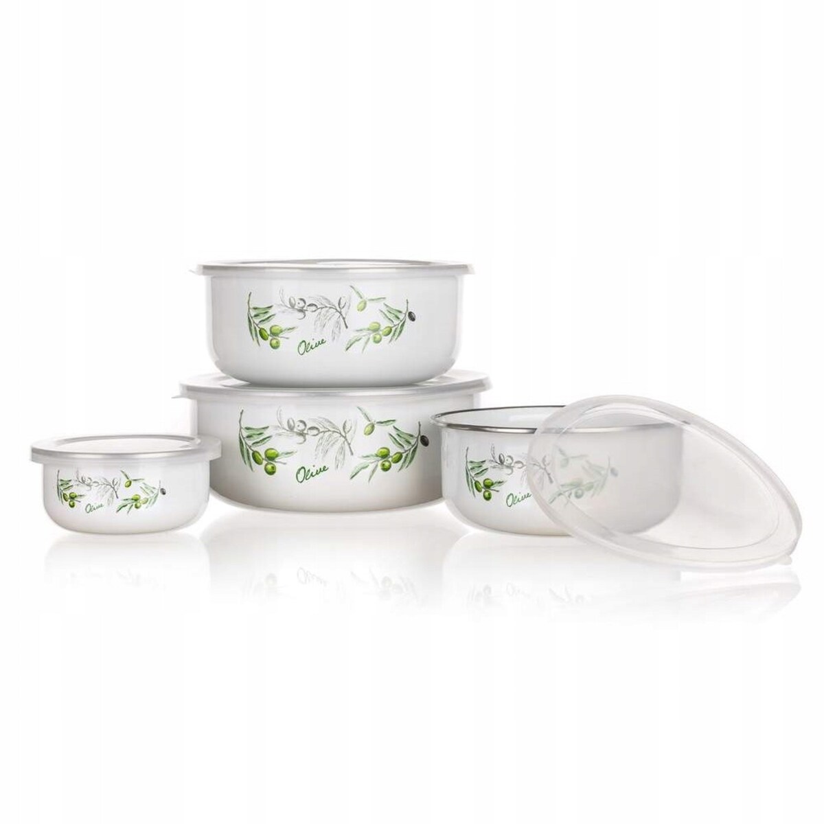 KOMPLET MISEK POJEMNIKI emaliowane W OLIWKI kuchenne na jedzenie żywność