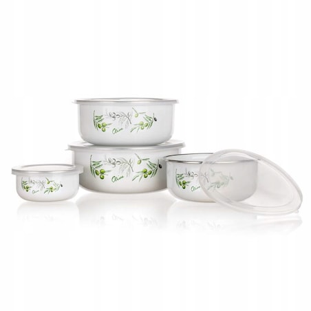 KOMPLET MISEK POJEMNIKI emaliowane W OLIWKI kuchenne na jedzenie żywność