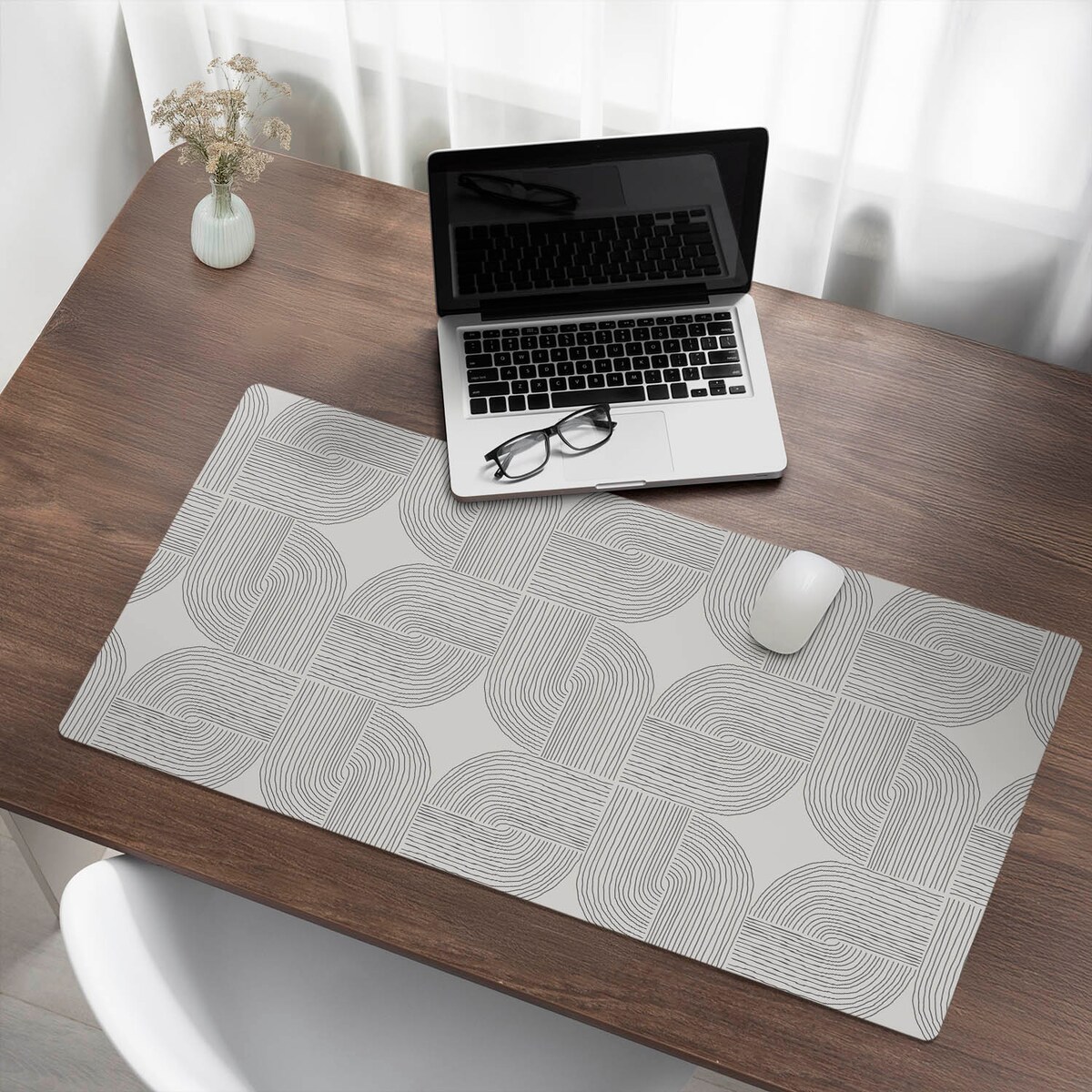 Beżowa mata na biurko Geometryczny wzór linii, 100x50 cm