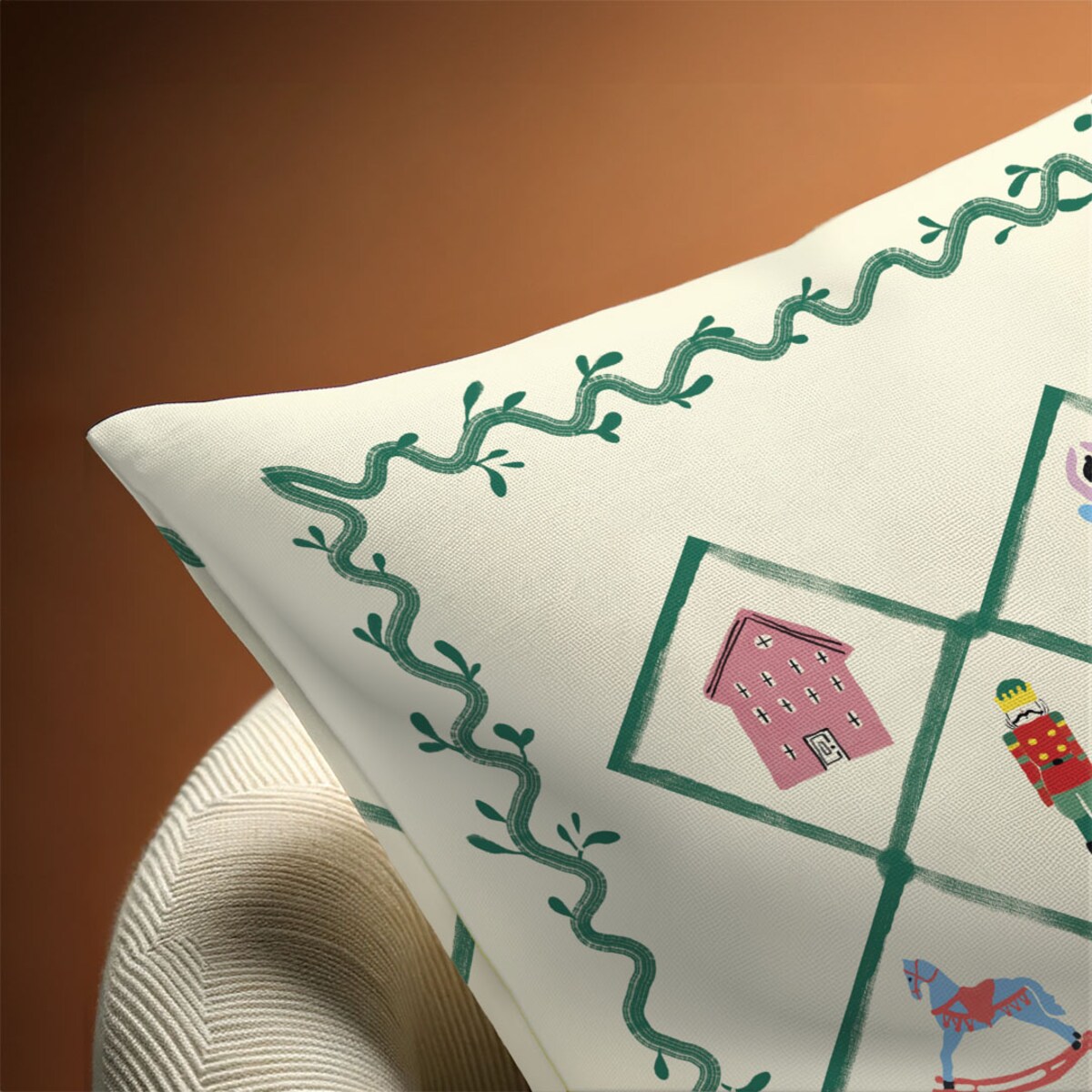 Poduszka świąteczna - Retro wieniec 40x60 cm