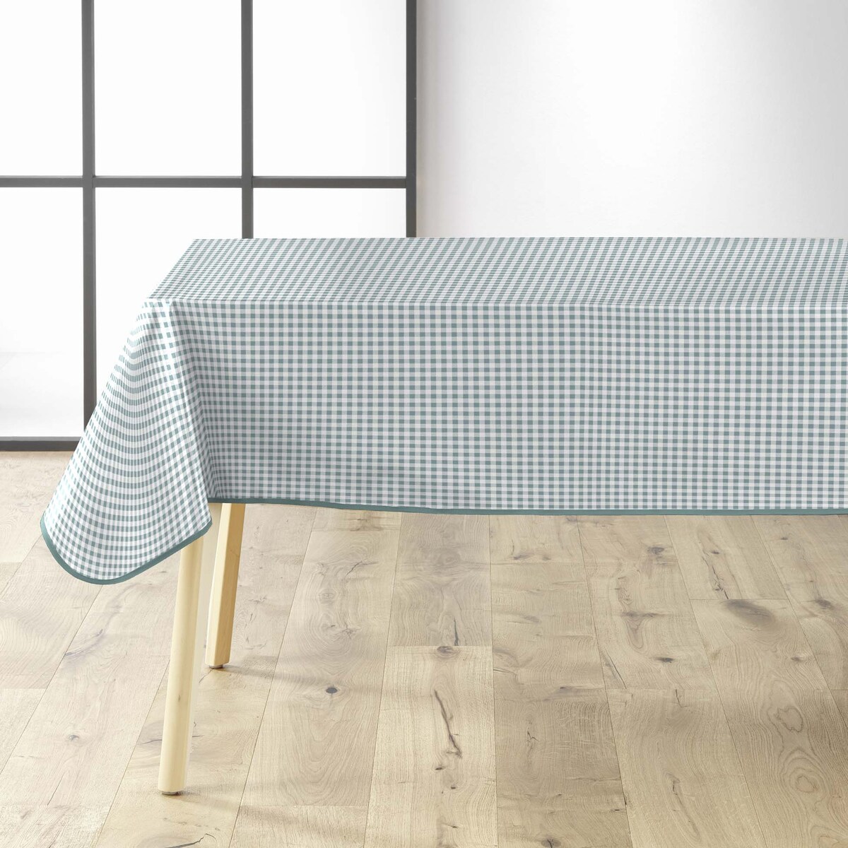 Obrus prostokątny MINI VICHY SAUGE, 140 x 240 cm, szałwiowa krateczka