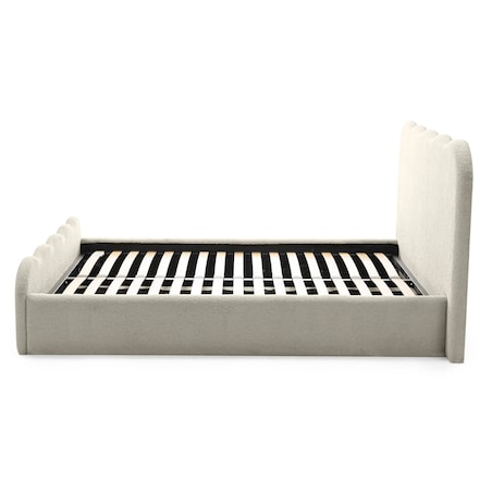 Łóżko 160x200 cm ze stelażem i pojemnikiem bouclé LANDER-7 beżowe