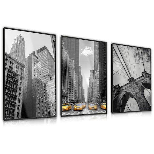 ZESTAW 3x Plakat W Ramie NEW YORK Wieżowce 30x40cm