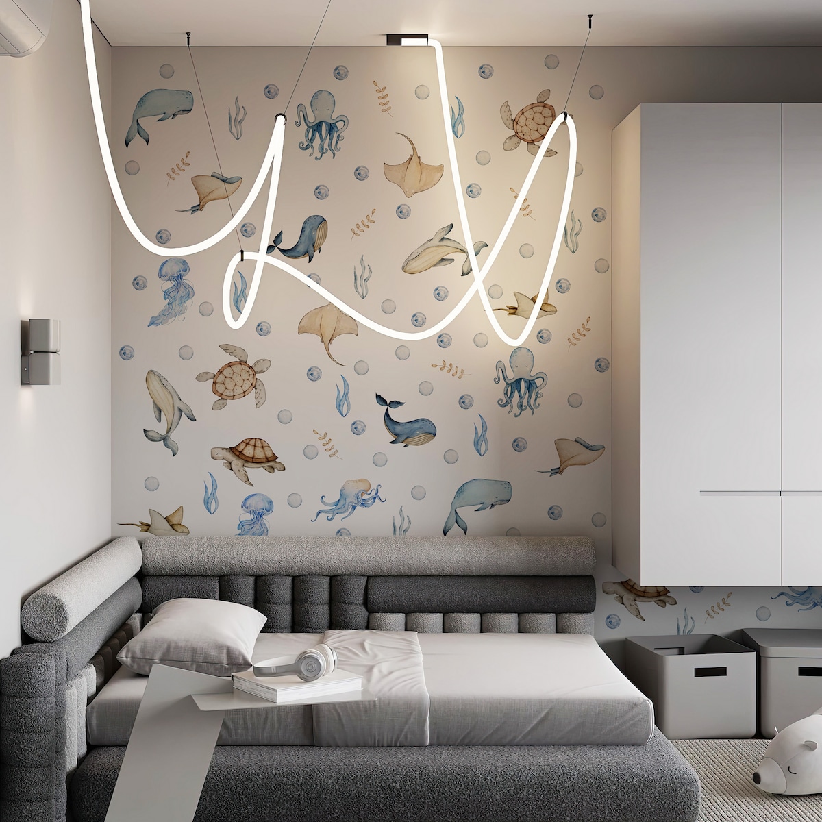 Naklejki Dla Dzieci Morskie Zwierzęta Wieloryby Ośmiornice Płaszczki ZESTAW 120x60cm