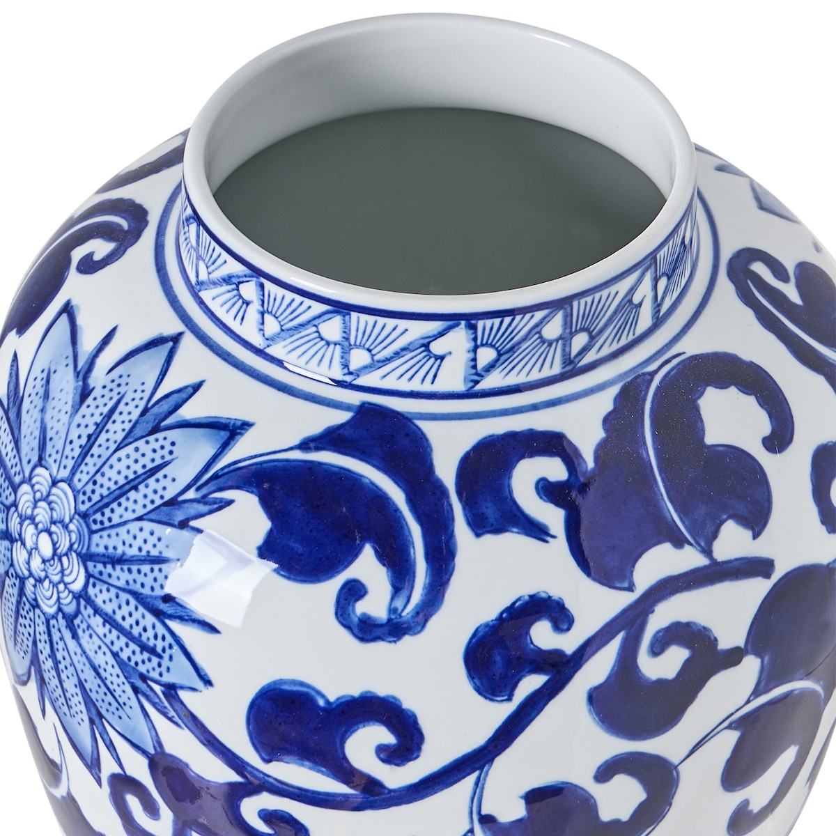 Wazon z pokrywką CUENCA Porcelana 36 cm Biały/ niebieski