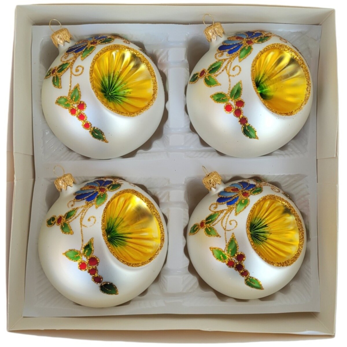 Bombka szklana 4 szt. Ø 10 cm RIFLETTORE biało-złota