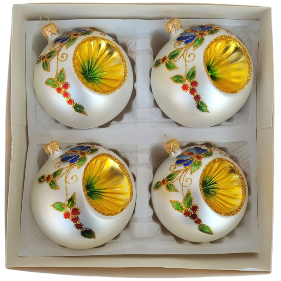 Bombka szklana 4 szt. Ø 10 cm RIFLETTORE biało-złota