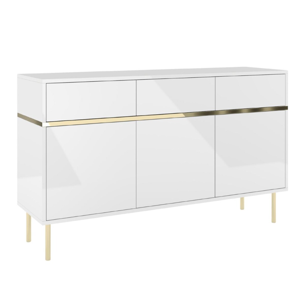 Elegancka biała komoda Dancan MARIKA ze złotymi dodatkami