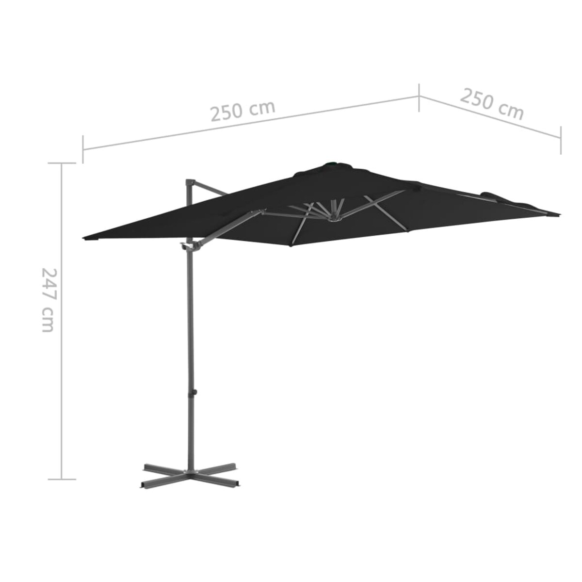 vidaXL Parasol wiszący ze stalowym słupkiem, 250x250 cm, czarny
