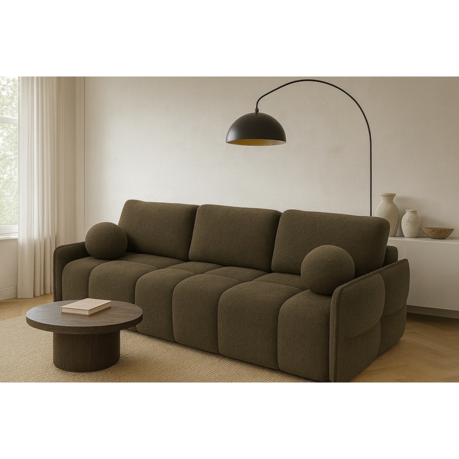 Kanapa z funkcją spania EMILI, obita tkaniną Abriamo, kolor taupe