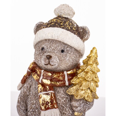 Figurka świąteczna - szary Miś 13,5x7x6 cm CAPELLO z choinką