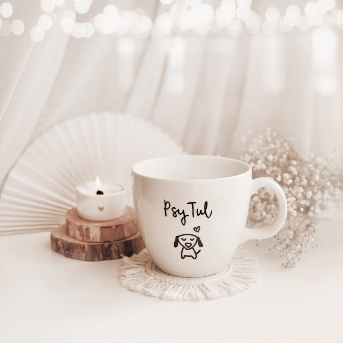 Biały kubek porcelanowy 1 litra - motyw psa dla miłośnika psów na urodziny