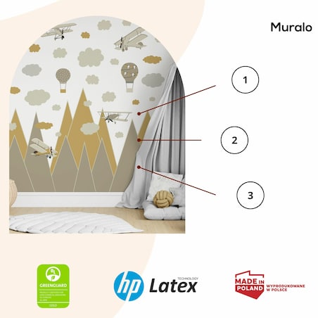 NAKLEJKI NA ŚCIANĘ DLA DZIECI BRĄZOWE GÓRY BALONY SAMOLOTY VINTAGE ZESTAW