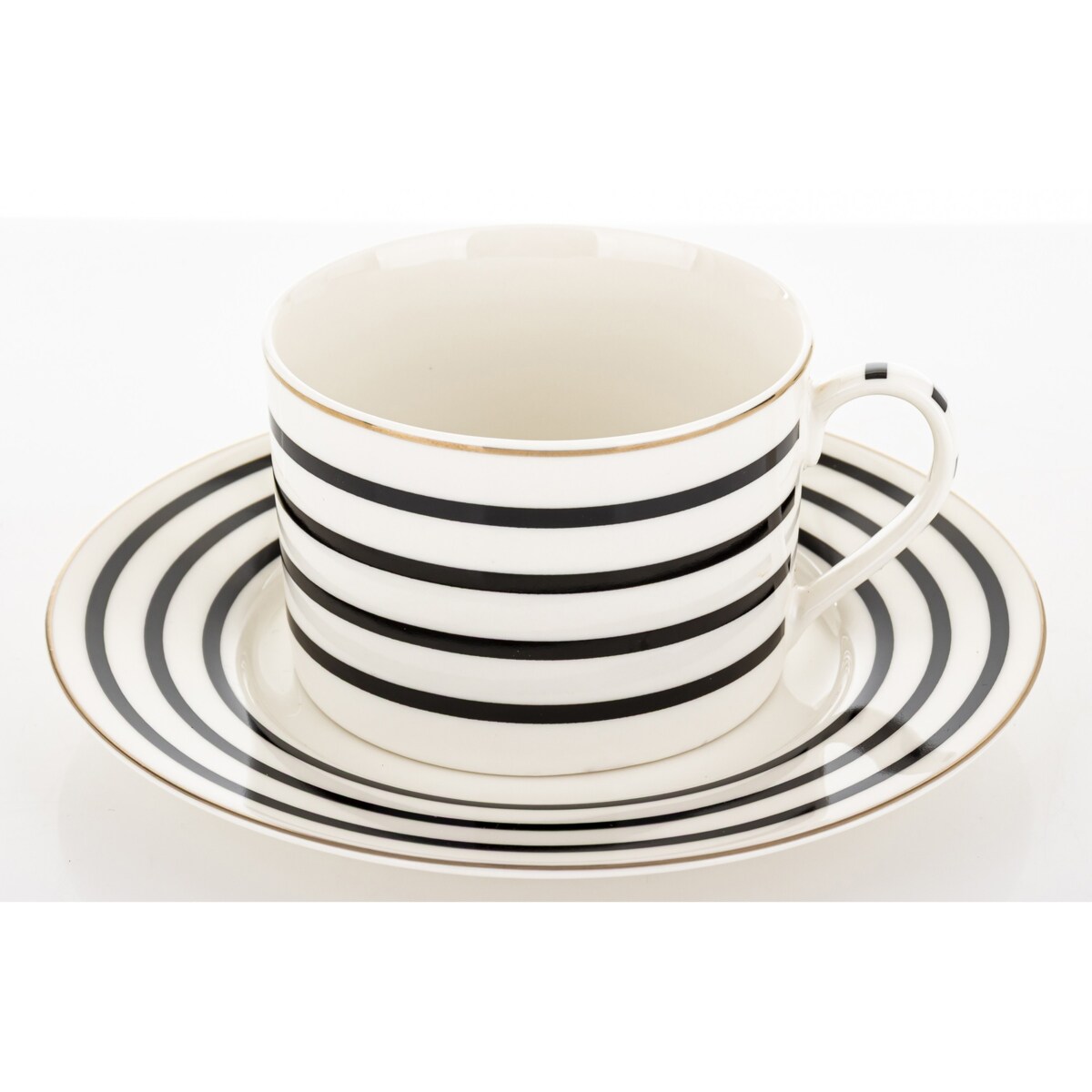 Filiżanka 220 ml i spodeczek, w 4 czarne poziome paski, w pudełku, LARGO