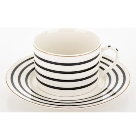 Filiżanka 220 ml i spodeczek, w 4 czarne poziome paski, w pudełku, LARGO