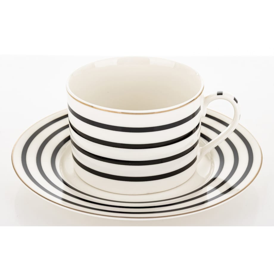 Filiżanka 220 ml i spodeczek, w 4 czarne poziome paski, w pudełku, LARGO
