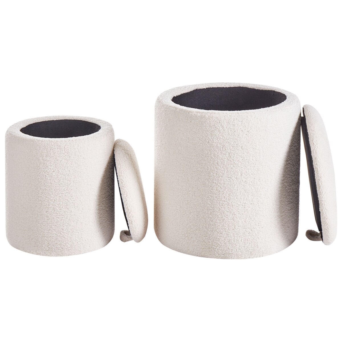 Zestaw 2 pufów boucle ze schowkiem złamana biel BEREA