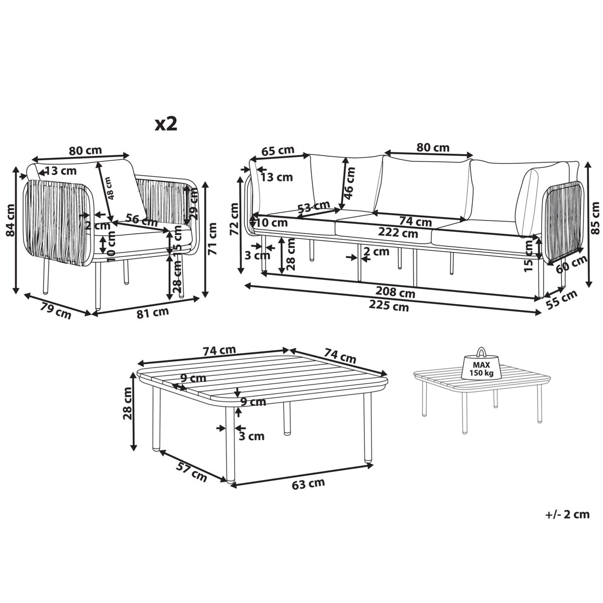 Duży zestaw wypoczynkowy Aluminium Szary SENISE
