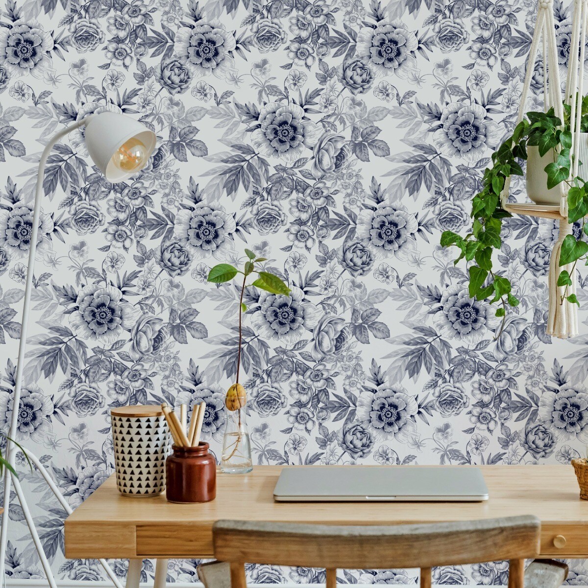 Tapeta kwiaty i liście w stylu vintage