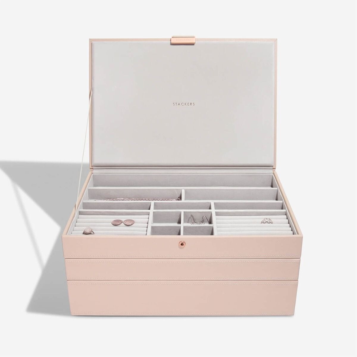 Szkatułka na biżuterię Stackers potrójna supersize jasnoróżowo-szara